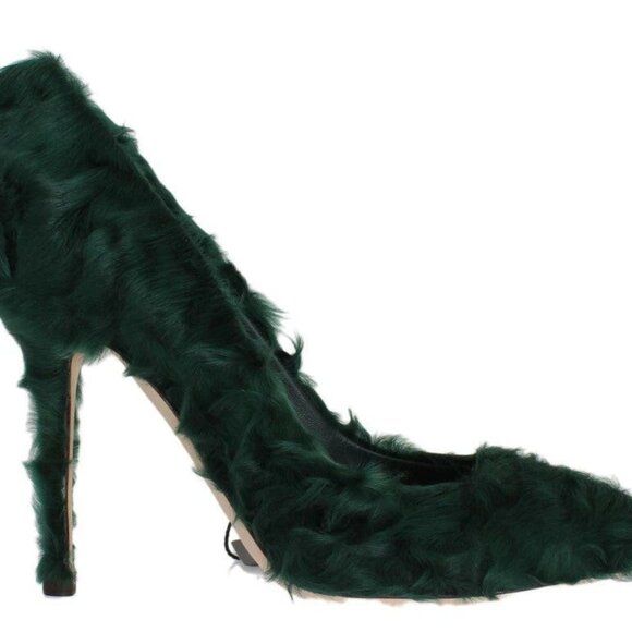 DG GREEN XIANGAO LAMB FUR LEATHER PUMPS - Picture 7 of 7